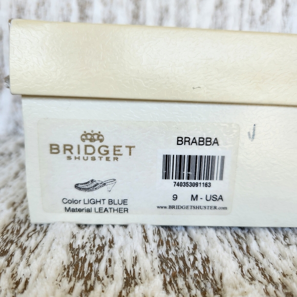 Bridget Shuster "Abba" Metallic Leather Clog Mules Blue Wood | Women's Size 9M - Picture 11 of 13